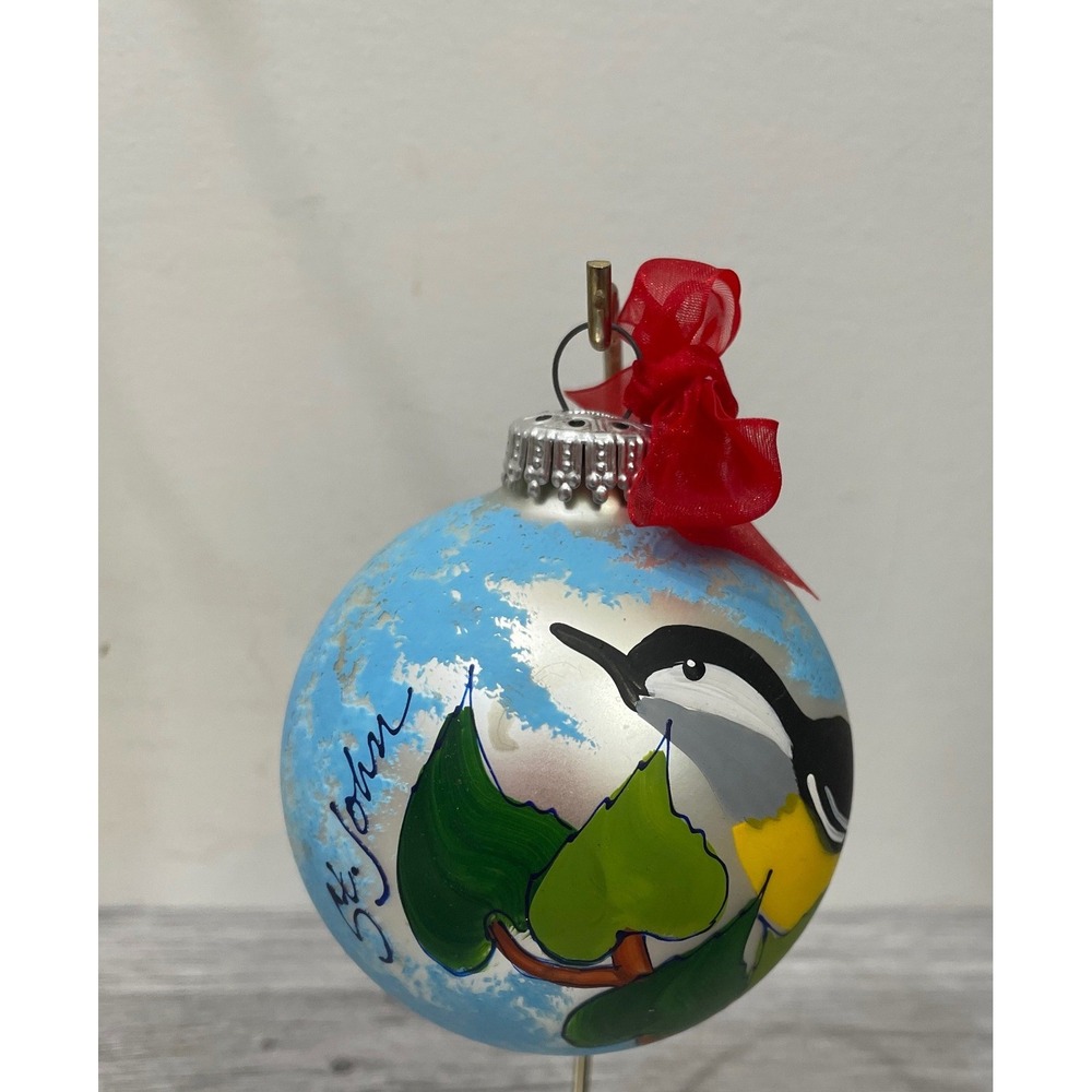 West‎ Germany Hand Painted Glass 3' Bird Christmas Ornament Signed Diane St John